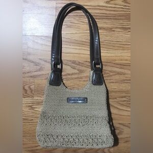 Frankie & Johnnie Woven Handbag Tan / Beige with Brown Leather Handle